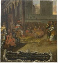 Disasagan "Mäd kungen går hans råd [...]", NMWg57, 195 x 178 cm. Kopia efterDavid Klöcker Ehrenstrahl (1628-1698).