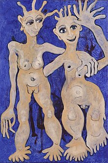 "Duo aux pieds palmés" tableau de Martine Birobent (2005).