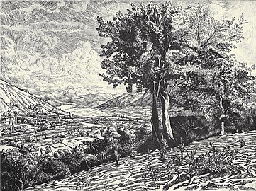La vallée de l'Aniene, 4 juin 1913 (Eau-forte ; Inv. Kunel nº 91 (Italie) ; 39 X 29,2 cm)