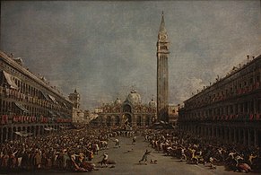 Le Doge de Venise porté par les gondoliers, après son élection sur la place Saint-Marc, musée de Grenoble