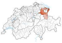 मानचित्र जिसमें सांक्त गालन कैन्टन Kanton St. Gallen Canton of St. Gallen हाइलाइटेड है