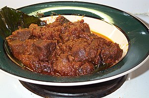 Rendang kambing, a dish cooked with coconut milk