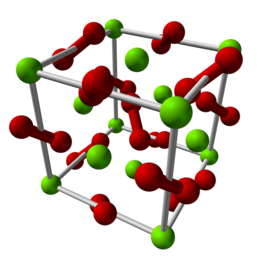 Rappresentazione 3D del perossido di magnesio (atomi di ossigeno in rosso e atomi di magnesio in verde)