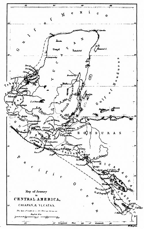 Map of Journey in Central America, Chiapas, and Yucatan