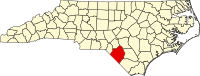 ロブソン郡の位置を示したノースカロライナ州の地図