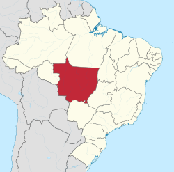 Location of Mato Grosso (in red) in Brazil