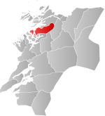 Mapa do condado de Trøndelag com Fosnes em destaque.