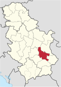 中央セルビア内のニシャヴァ郡の位置