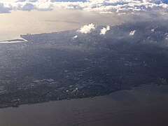 Parañaque-Taguig from air sunset