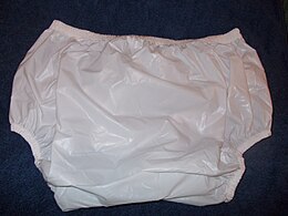 Description de l'image Plastic Pants suitable for nocturnal enuresis in larger child or small adult.JPG.