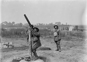 Soldiers on the anti-aircraft guard of the New Zealand Pioneer Maori Battalion camp, Bayencourt, France.jpg