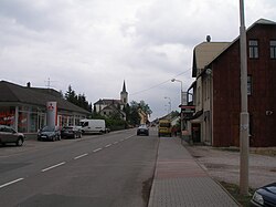 The main road and church of St. John the Baptist