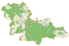 Mapa konturowa gminy Sulęcin, na dole nieco na lewo znajduje się punkt z opisem „Małuszów”