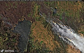 Лесные пожары у озера Эко в 2019 году