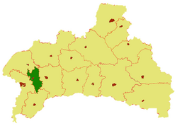 Žabinkaŭský rajón (zeleně) na mapě Brestské oblasti