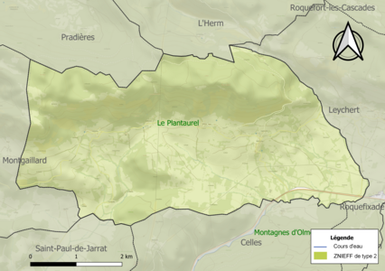 Carte des ZNIEFF de type 2 sur la commune.