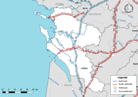 Carte du réseau routier national (autoroutes et routes nationales) dans le département de la Charente-Maritime