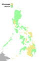 Provinces where Marcos won at least a plurality are in light green.