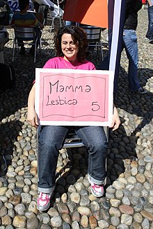 5274 Lesbian Mom at a 'talking book' LGBT event in Pavia in 2010, where people told their stories to combat homophobia. L'amore spiazza, Pavia 16 May 2010 - Foto Giovanni Dall'Orto 5274 - GLBT event - L'amore spiazza, Pavia 16 May 2010 - Foto Giovanni Dall'Orto.jpg