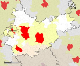 Localisation de l'aire d'attraction de Valence dans le département de Tarn-et-Garonne.