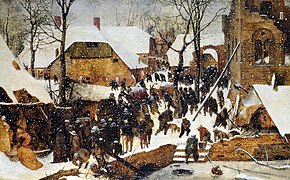 Brueghel l'Ancien: Adoration des Rois Mages dans la neige