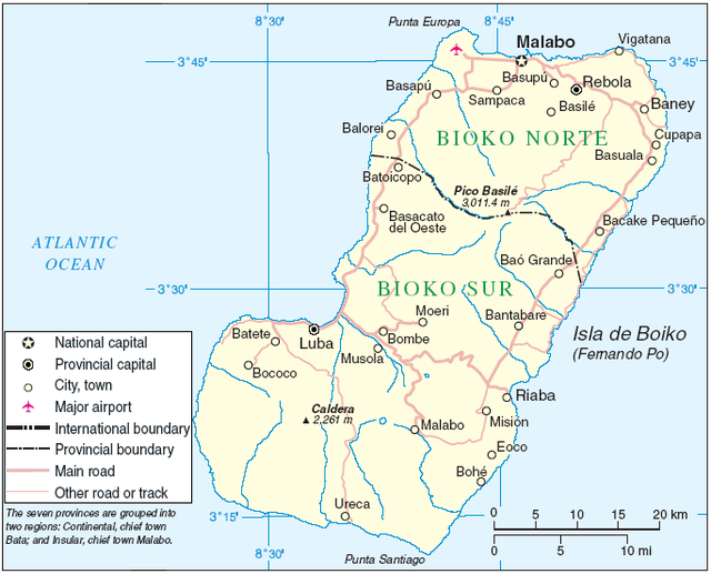 Ilha de Bioco com Malabo ao norte