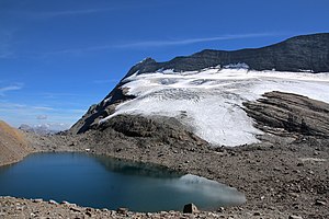 Chaltwassergletscher mit Chaltwassersee, Monte Leone und Chaltwasserpass (2018)