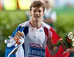 Christophe Lemaitre après sa victoire sur 100 m lors des Championnats d'Europe 2010, le 28 juillet 2010.