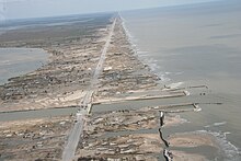 Total destruction of the Bolivar Peninsula (Texas) by Hurricane Ike's storm surge in September 2008 Damage caused by Hurricane Ike in the Bolivar Peninsula, Texas - Bolivar62(IMG 9193).jpg