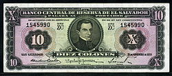 Billet de 10 colones, 1959.