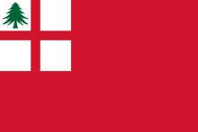 The New England Ensign, one of several flags historically associated with New England. This flag was reportedly used by colonial merchant ships sailing out of New England ports, 1686 - c. 1737. Ensign of New England (St George's Cross).svg