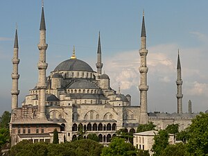 Blue Mosque in Istanbul, an example of the classical style of Ottoman architecture, showing Byzantine influence. P1020390.JPG