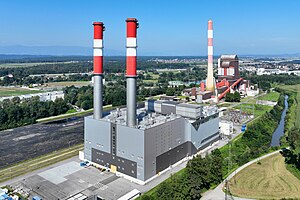 Gas- und Dampfkraftwerk Mellach und im Hintergrund das Fernheizkraftwerk Mellach