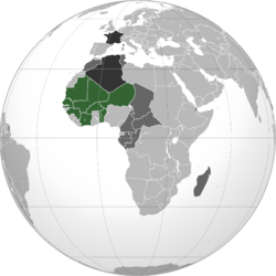 Afrika Barat Prancis setelah Perang Dunia II Hijau: Afrika Barat Prancis Abu-abu tua: Koloni Prancis lainnya Hitam: Republik Prancis