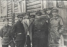 OGPU chiefs responsible for construction of the White Sea-Baltic Canal, 1932: right: Frenkel; center: Berman; left: Afanasev (Head of the southern part of BelBaltLag) Frenkel2.jpg