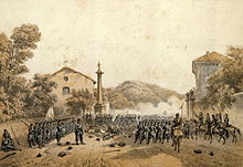 Garibaldi leads his Hunters of the Alps in the Battle of Varese. Giuseppe Garibaldi occupying Varese....jpg