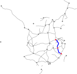 Trať (vyznačená modře) na mapě čínské vysokorychlostní železniční sítě