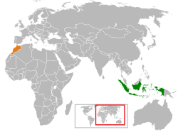 Peta menunjukkan lokasi Indonesia dengan Morocco