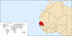 Senegals läge markerat i mörkgrönt.