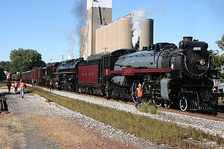 CPR No. 2816 leading a doubleheader with Milwaukee Road 261 in Red Wing, Minnesota on September 15, 2007