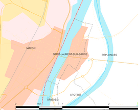Mapa obce Saint-Laurent-sur-Saône