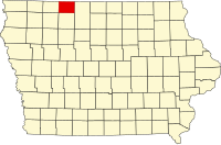 エメット郡の位置を示したアイオワ州の地図