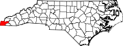 Harta statului North Carolina indicând comitatul Cherokee