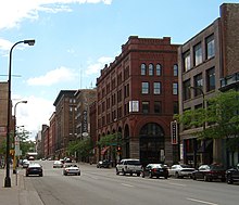 Gentrification in the US: The North Loop neighborhood, Minneapolis, Minn., is the "Warehouse District" of condominia for artists and entrepreneurs. Minneapolis Warehouse District.jpg