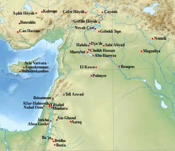 Localització dels principals jaciments del neolític preceràmic B