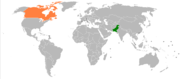 Location map for Canada and Pakistan.