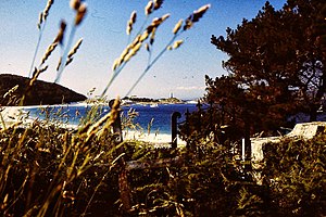 Playa de Rodas vom Friedhof der Insel aus gesehen.