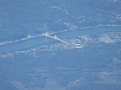 Aerial view of the Pomeroy–Mason Bridge in 2017