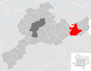 Lage der Gemeinde Pressbaum im Bezirk St. Pölten-Land (anklickbare Karte)