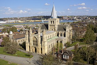 View over Rochester Cathedral from Rochester Castle Rochester Cathedral southwest view.jpg